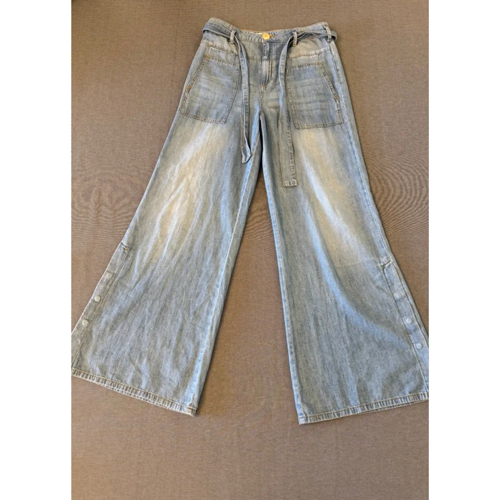 Anthropologie Pilcro high-rise, wide-leg, tie-waist jeans light blue SZ 28 - Picture 6 of 9
